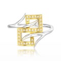 3D illustration white gold or silver with yellow gold engagement Royalty Free Stock Photo