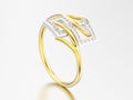 3D illustration white gold or silver with yellow gold engagement Royalty Free Stock Photo