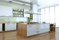 White modern kitchen with green elements interior design