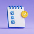 3D Illustration of a White Notepad with Blue Checkmarks and a Yellow Verified Badge checklist Royalty Free Stock Photo