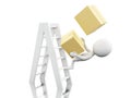 3d White people falling off a ladder with boxes Royalty Free Stock Photo
