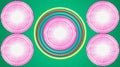 3D illustration white and pink seamless pattern circles mandala with colorful round shapes isolated on bright green background