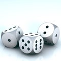 3d illustration of white realistic game dice icon in flight closeup . Casino gambling design template for app, web, infographics,