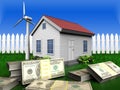 3d banknotes over grass and fence Royalty Free Stock Photo