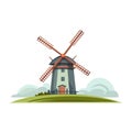 2D illustration of a windmill isolated on a white background.