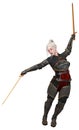 Woman elf warrior with swords isolated on white background 3D illustration Royalty Free Stock Photo