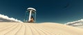 woman locked in a glass boat in the desert Royalty Free Stock Photo