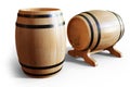 3D Illustration wooden barrels wine isolated on white background. Alcoholic drink in wooden barrels, such as wine