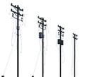 Wooden poles of power lines isolated on white 3d illustration