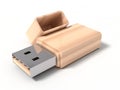 3d illustration of wooden usb stick. Royalty Free Stock Photo