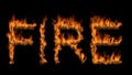 3D illustration of word fire text on fire with alpha layer Royalty Free Stock Photo