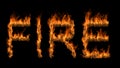 3D illustration of word fire text on fire with alpha layer Royalty Free Stock Photo