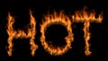 3D illustration of word hot text on fire with alpha layer Royalty Free Stock Photo