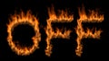 3D illustration of word off text on fire with alpha layer Royalty Free Stock Photo