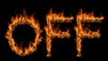 3D illustration of word off text on fire with alpha layer Royalty Free Stock Photo