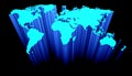 3D illustration of a world map on a black background highlighted by blue neon Royalty Free Stock Photo