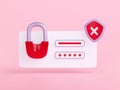 3D illustration of wrong password screen, red lock