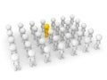 3D illustration of yellow character standing out of the crowd