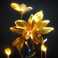 3d illustration of yellow flowers with candlelight in the dark background AI generated