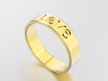 3D illustration yellow gold engagement ring with diamon