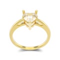 3D illustration yellow gold engagement ring with diamon