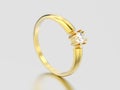 3D illustration yellow gold engagement solitaire double prong ba