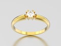 3D illustration yellow gold engagement solitaire double prong ba