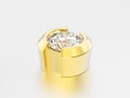 3D illustration yellow gold half-bazal diamond setting