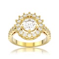 3D illustration yellow gold solitaire decorative diamon