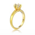 3D illustration yellow gold traditional solitaire engag