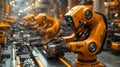 Yellow Robots Working in a Factory