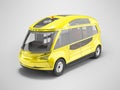 3D illustration of yellow unmanned electric bus for tourist transportation on gray background with shadow