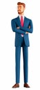 3d illustration. Young businessman wearing eyeglasses, suit and shirt, holding arms crossed, looking at camera with Royalty Free Stock Photo