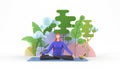 3d illustration. A young, healthy, beautiful woman practicing yoga, sitting in the lotus position on a yoga mat