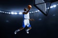 3d illustration young professional basketball player layup on sport arena