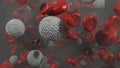 3D illustration of ZIKA VIRUS with human red blood cells RBC in the blood vessel of the human body