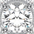 3D illustration zoom macro white gold or silver jewelry with diamonds