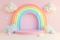 3D illustrations and render of colorful pastel rainbow stage and background, including clouds and rainbows. Royalty Free Stock Photo