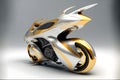 3D illustrative design of futuristic concept motorcycle prototype. High performance engine.