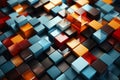 3d ilustration of abstract background with cubes in blue and orange colors Royalty Free Stock Photo