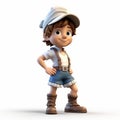 Cute 3d Animated Boy In Marine Painter Style With Hat And Pants