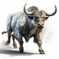 Realistic 3d Render Of Bull Running On White Background