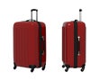 3d image of a burgundy travel suitcase in two angles