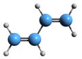 3D image of Butadiene skeletal formula Royalty Free Stock Photo