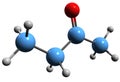 3D image of Butanone skeletal formula Royalty Free Stock Photo