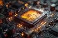 3d image of a computer chip in computer, in the style of vray tracing, tabletop photography. Generative AI.
