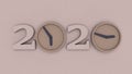 3D image of the date 2020 new year made up of the numbers of circles, hours instead of zeros. 3D rendering of calendar, Christmas Royalty Free Stock Photo