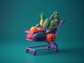 Shopping cart full of vegetables 3d illustration of shopping concept Royalty Free Stock Photo