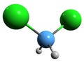 3D image of Dichloromethane skeletal formula Royalty Free Stock Photo