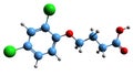 3D image of 4-(2,4-dichlorophenoxy)butyric acid skeletal formula